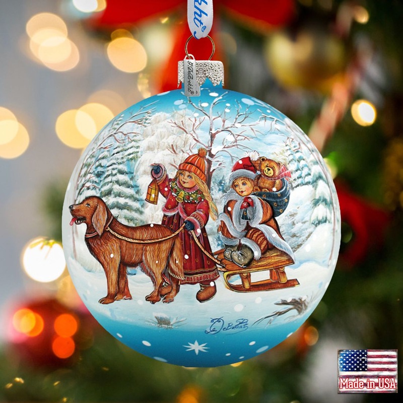 Winter Kids Ball Glass Ornament by G. DeBrekht – Christmas Decor – 73113