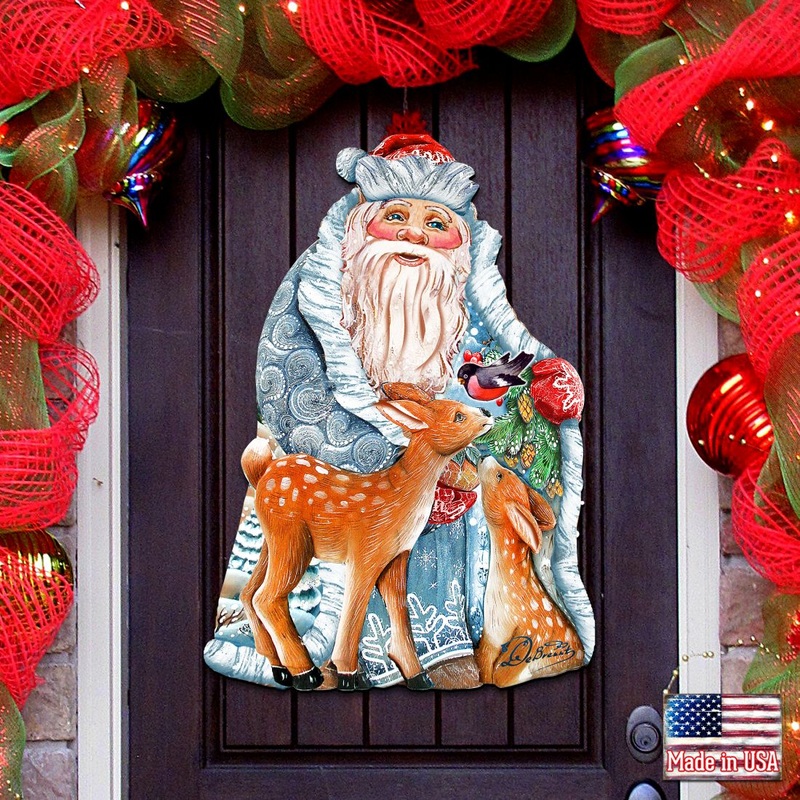 Winter Treasure Christmas Door Decor by G. DeBrekht – Christmas Santa Snowman Decor – 8114500H