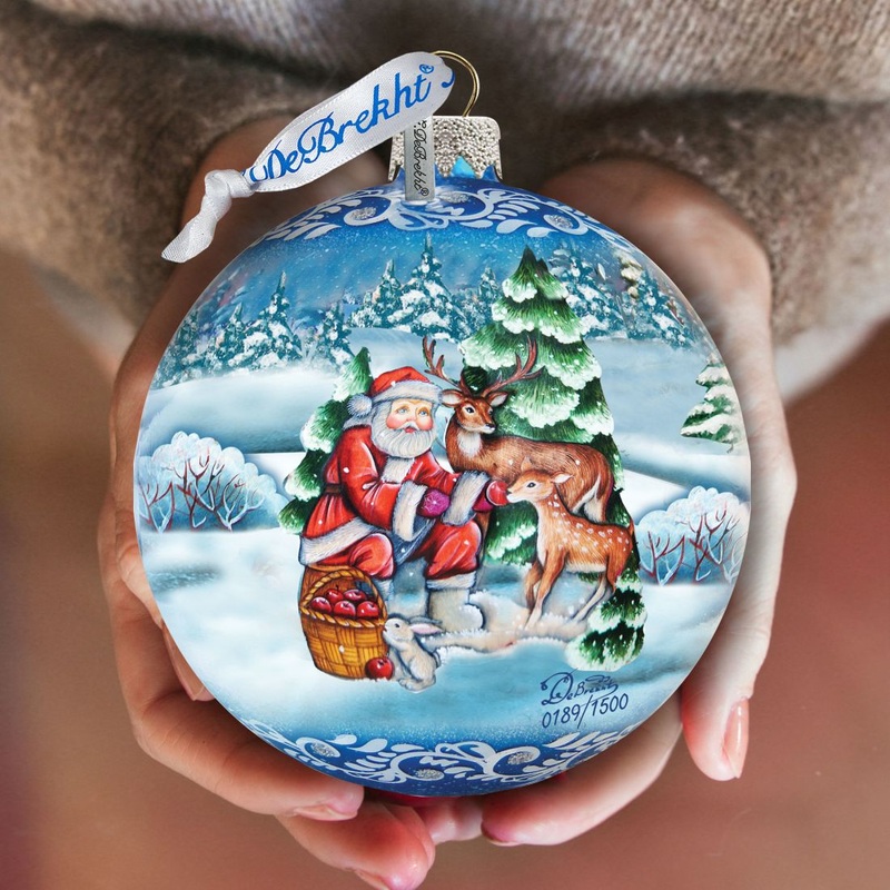 Woodland Watcher Ball Glass Ornament Limited Edition by G. DeBrekht – Christmas Santa Snowman Decor – 73849