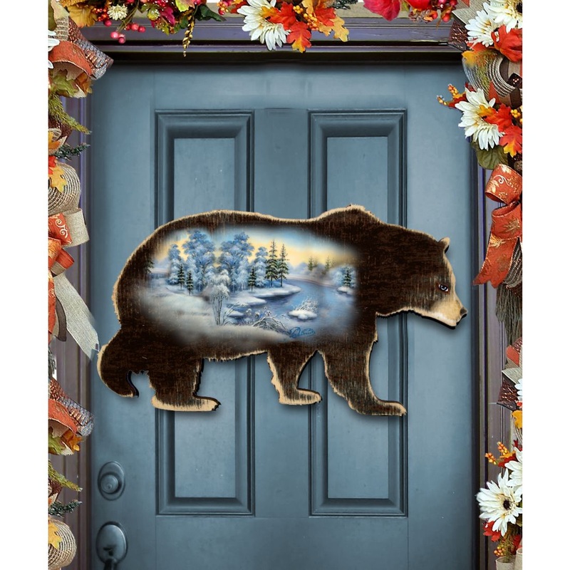 Black Bear Vintage Wildlife Door Decor – G. DeBrekht – Wildlife Holiday Decor – 8198215H