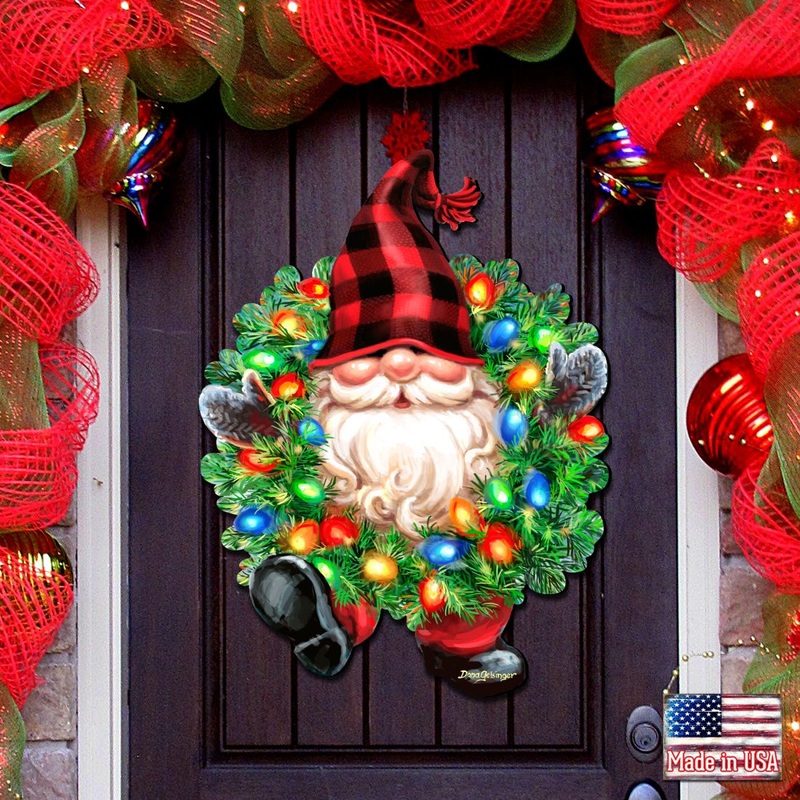 Christmas Gnome Holiday Door Wreath by D. Gelsinger – Christmas Decor – 8461053H-DG