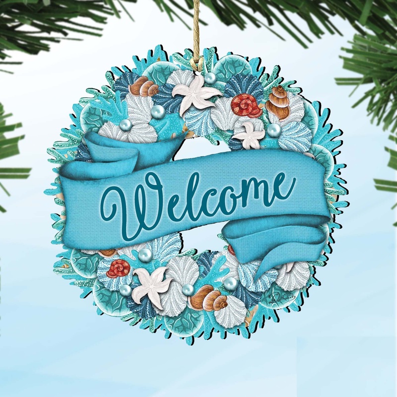 Coastal Wreath Wooden Ornaments by G. DeBrekht – Coastal Holiday Decor – 8185306-2