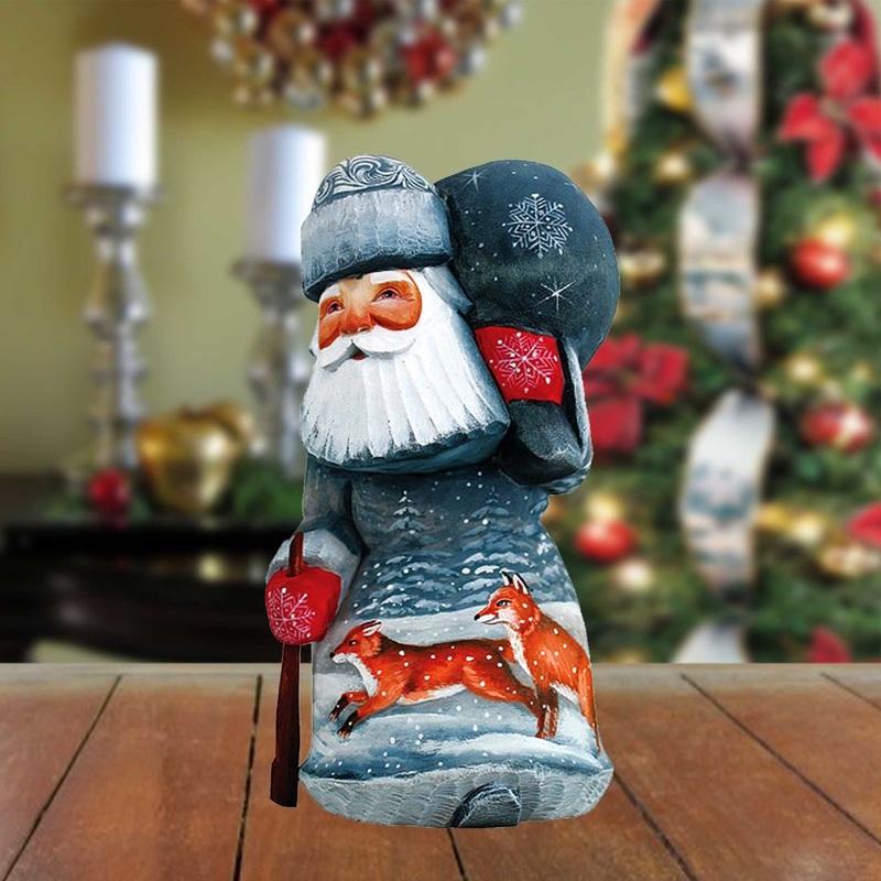Delightful Foxy Santa Hand-Painted WOODCARVED Masterpiece by G. DeBrekht – Wildlife Holiday Decor – 820204 *** PRE-ORDER – Handmade Just for You! ***