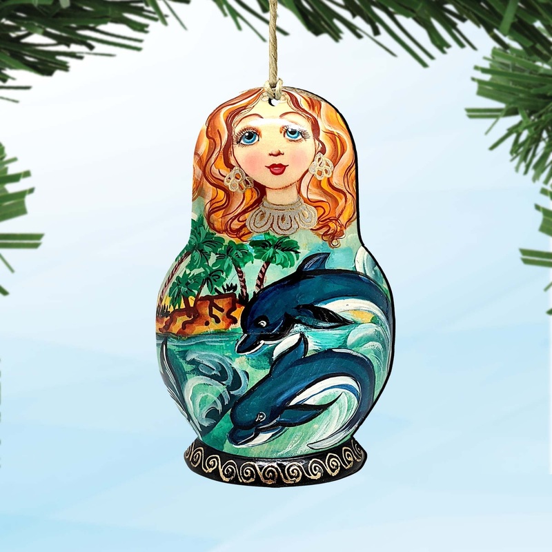 Dolphins Matreshka Wooden Ornaments by G. DeBrekht – Coastal Holiday Decor – 8113813