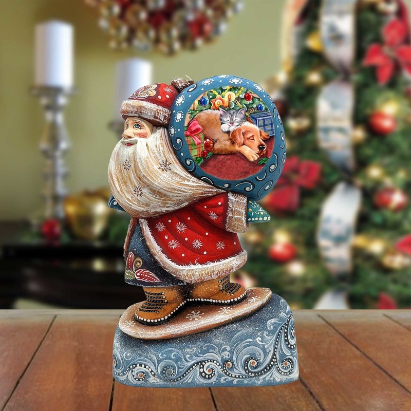 Father Frost’s Pet Sack Hand-Painted WOODCARVED Masterpiece by G. DeBrekht – Wildlife Holiday Decor – 8204011 *** PRE-ORDER – Handmade Just for You! ***