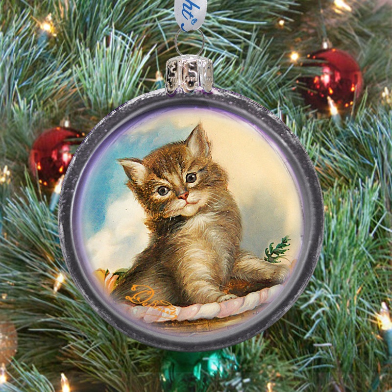 Feline Friend Cut Ball Glass Ornament by G. DeBrekht – Christmas Decor – 764-021