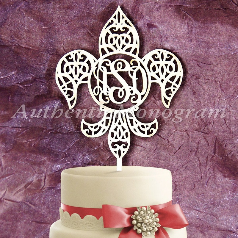 Fleur De Lis Wedding Cake Topper – Wooden Fleur De Lis 3 letter Vine CAKE TOPPER, Wedding decor, Engagement, Anniversary, Birthday 94230