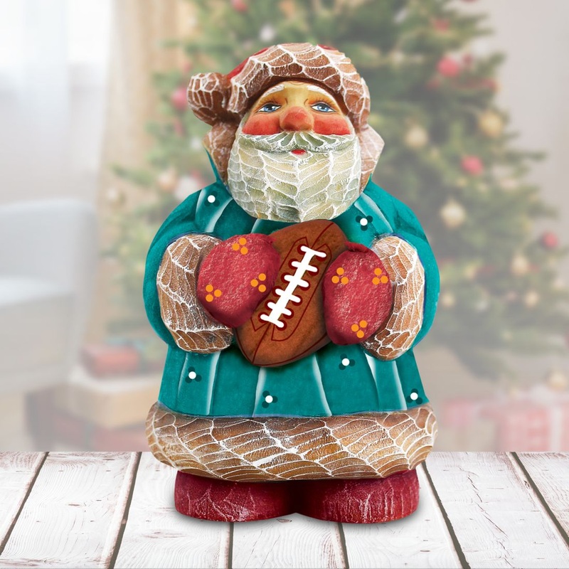 Football Santa Handcrafted Christmas Figurine – G. DeBrekht – Christmas Santa Snowman Decor – 517614
