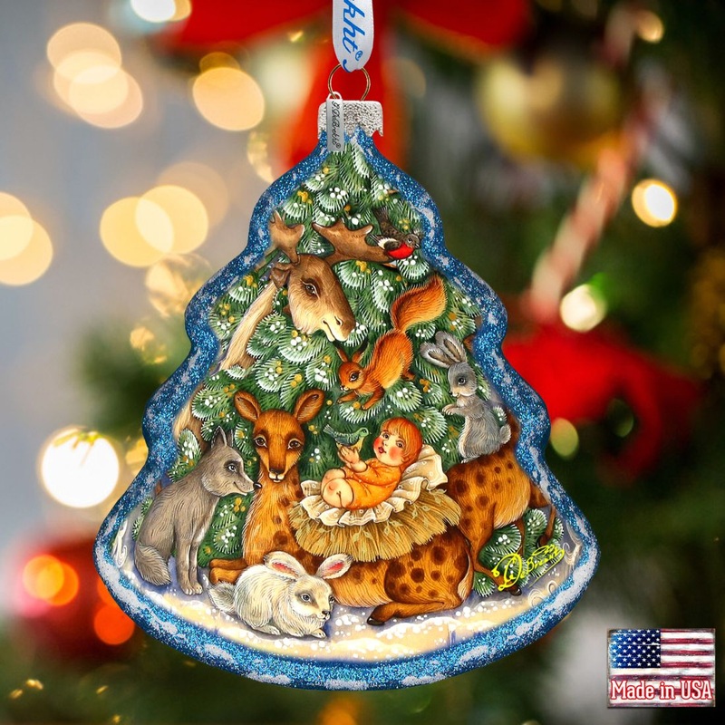 Forest Nativity Glass Ornament by G. DeBrekht – Wildlife Holiday Decor – 762-045