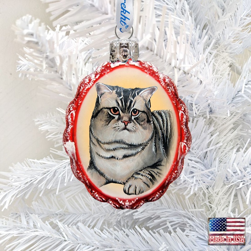 Grey Tab Mercury Glass Ornament by G. DeBrekht – Pets Dog and Cats Decor – 774016