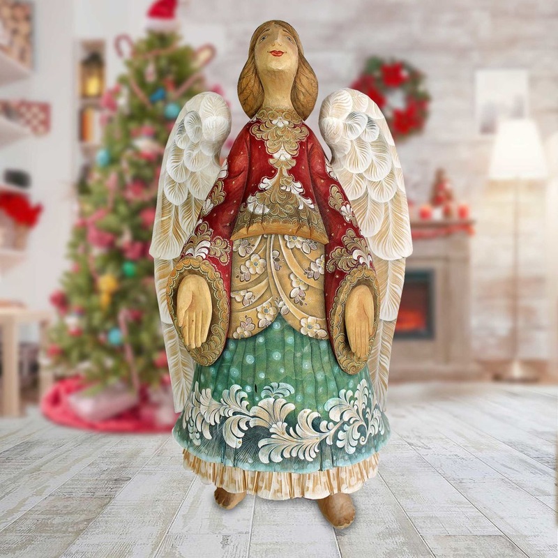 Guardian Angel Hand-Painted WOODCARVED Masterpiece by G. DeBrekht – Nativity Holiday Decor – L25119
