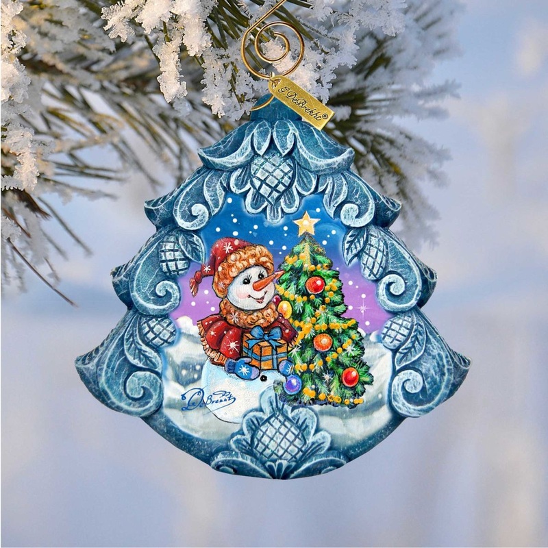 Happy Snowman Tree Sculpted Hand-Painted Christmas Ornament by G. DeBrekht – Christmas Santa Snowman Dcor – 610274