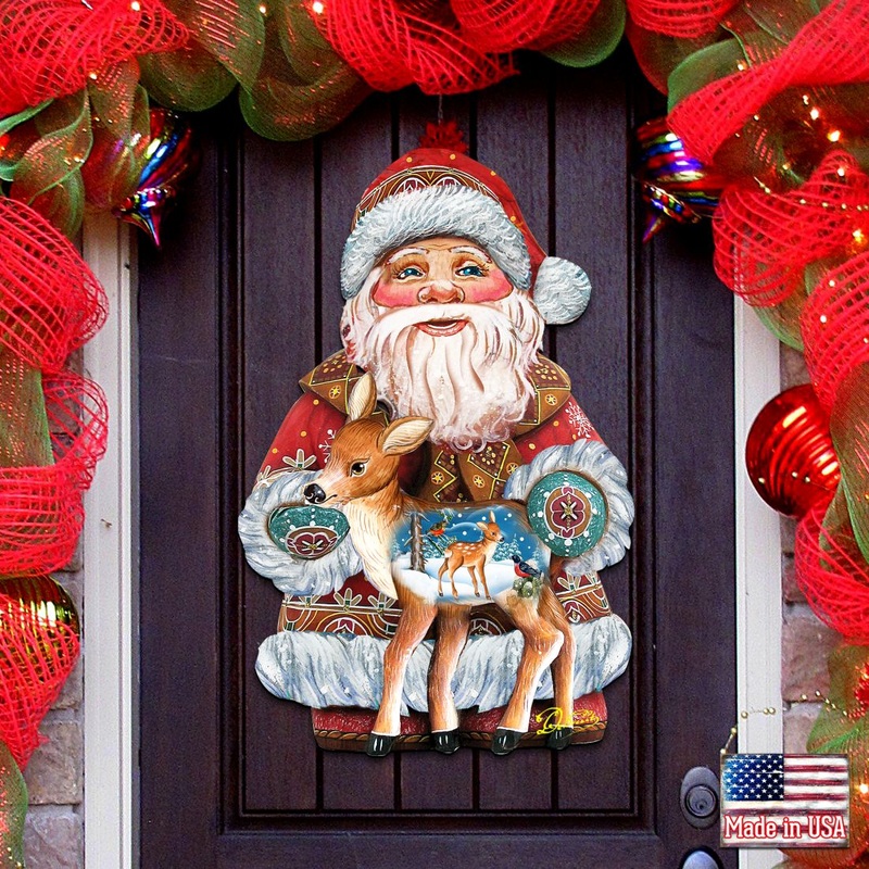 Holiday Fawn Decorative Christmas Door Decor by G. DeBrekht – Christmas Santa Snowman Decor – 8118081H