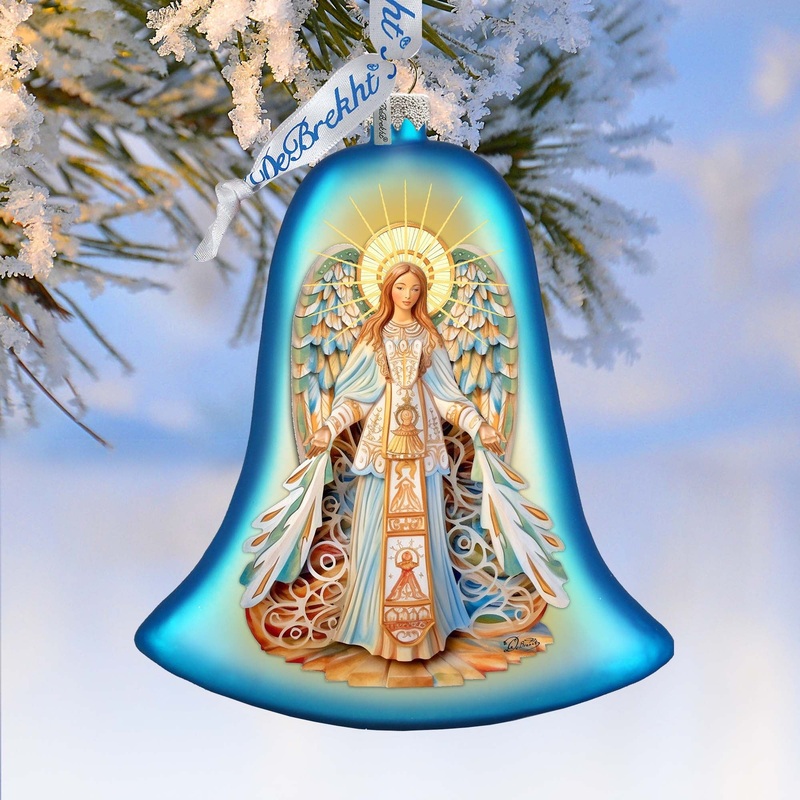 Light-bearing Angel Bell Glass Ornament by G. Debrekht – Nativity Holiday Decor – 752-041