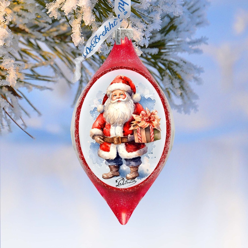 Magical Moments Santa Drop Glass Ornament by G. Debrekht – Christmas Santa Snowman Decor – 757-046