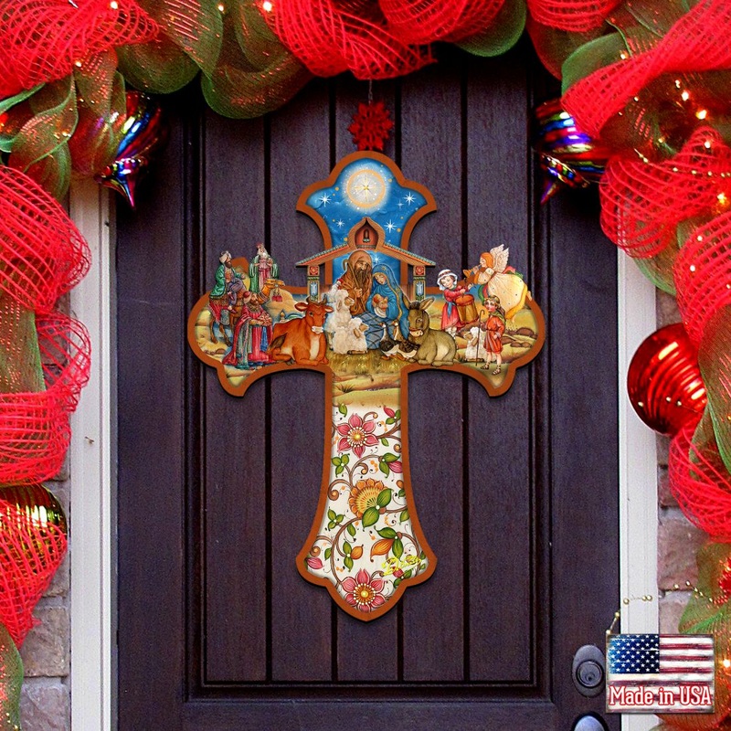 Nativity Cross Nativity Door Decor by G. DeBrekht – Nativity Holiday Decor – 8191164H