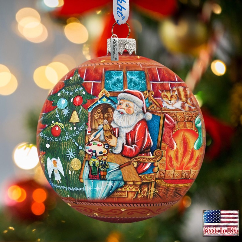 Nativity Workshop Ball Glass Ornament by G. DeBrekht – Christmas Santa Snowman Decor – 73614