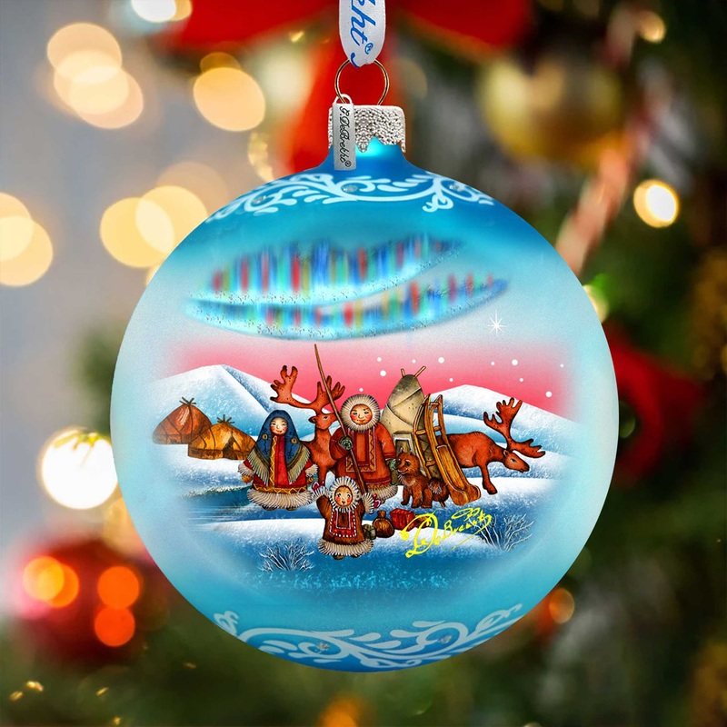 Northern Light Ball Glass Ornament by G. DeBrekht – Christmas Santa Snowman Dcor – 73418