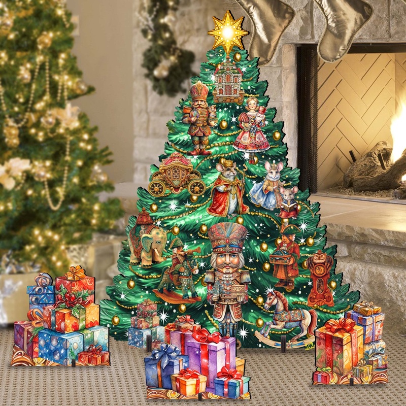 Nutcracker-Themed Christmas Tree Set Outdoor Indoor Dcor Wooden Christmas Decoration by G. Debrekht Christmas Dcor – 8191501F-G