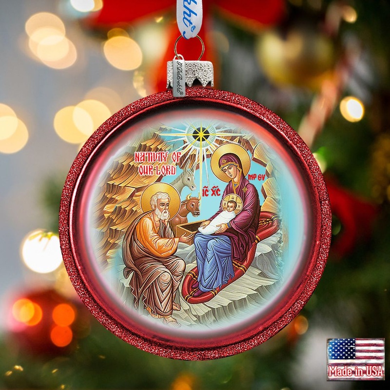 Orthodox Nativity Glass Ornament by G. DeBrekht – Nativity Holiday Decor – 73752