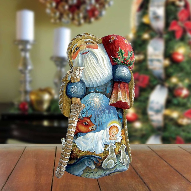 Peaceful Devotional Santa Hand-Painted WOODCARVED Figurine by  – Nativity Holiday Decor – 243012