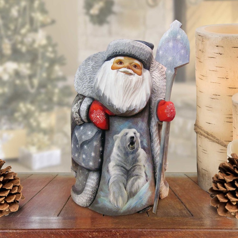 Polar Bear Family Santa Hand-Painted WOODCARVED Masterpiece by G. DeBrekht – Wildlife Holiday Decor – 2821454 *** PRE-ORDER – Handmade Just for You! ***