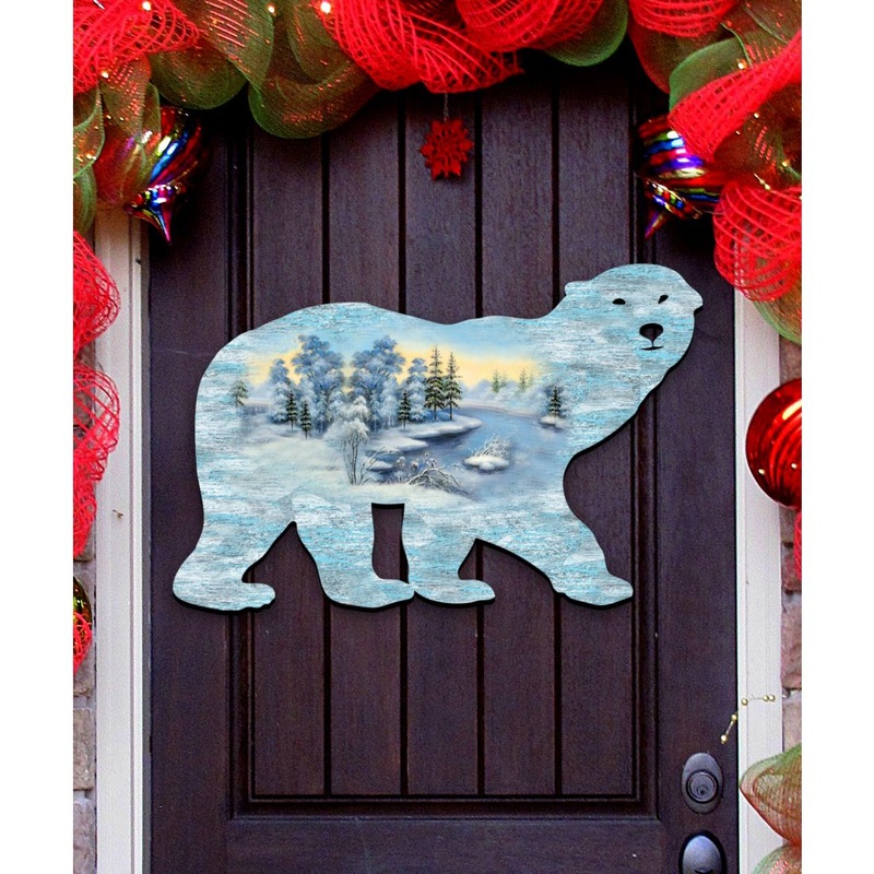 Polar Bear Vintage Wildlife Door Decor – G. DeBrekht – Wildlife Holiday Decor – 8198225H
