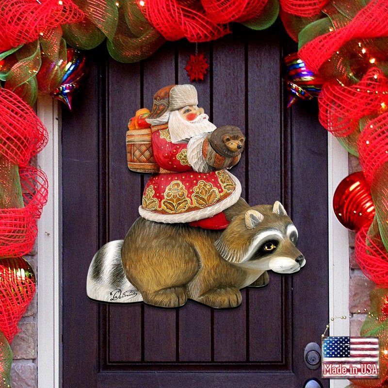 Raccoon Santa Christmas Door Decor by G. DeBrekht – Christmas Santa Snowman Decor – 8121636H