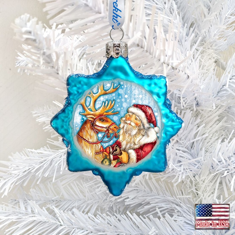 Reindeer Santa Mercury Glass Ornament by G. DeBrekht – Christmas Santa Snowman Dcor – 773088
