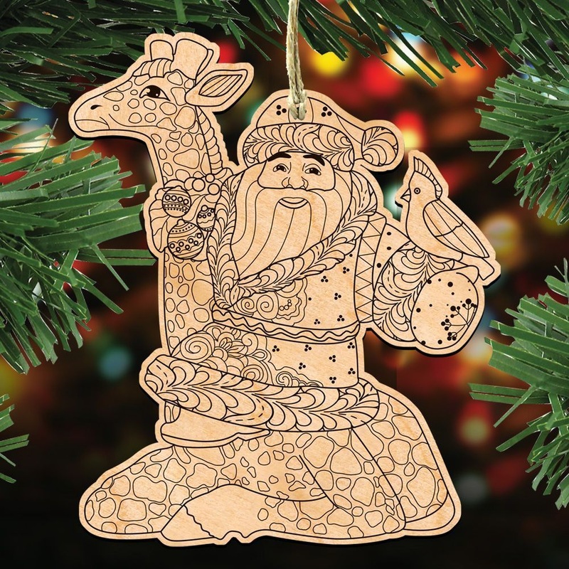 Riding’ Tall Santa on Giraffe DIY Coloring Decorative Holiday Ornament 8351136-S3 by G. DeBrekht