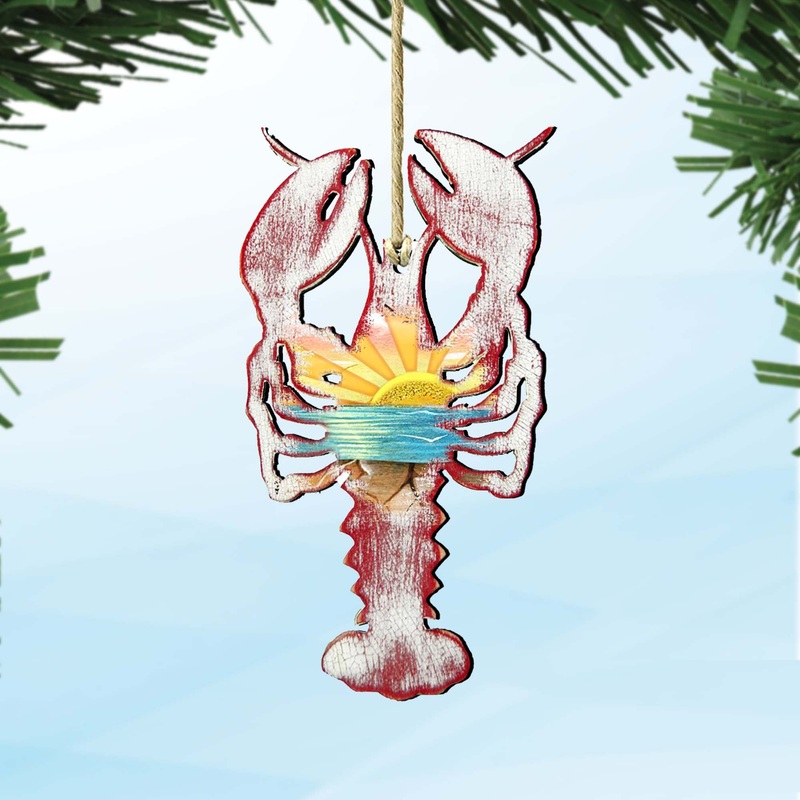 Rustic Lobster Wooden Ornaments by G. DeBrekht – Coastal Holiday Decor – 8198538
