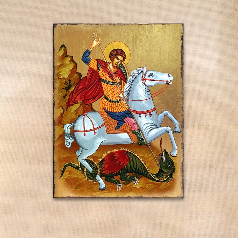 Saint George Wooden Gold Plated Religious Orthodox Sacred Icon – Inspirational Icon Decor – 85013