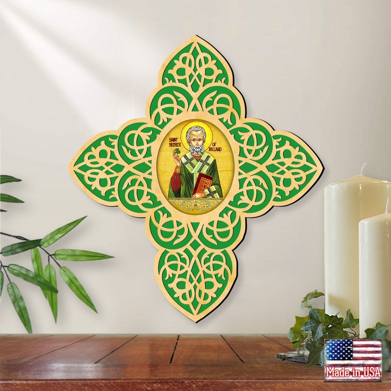 Saint Patrick Filigree Wooden Cross by Museum Icons – Celtic Decor – 88460