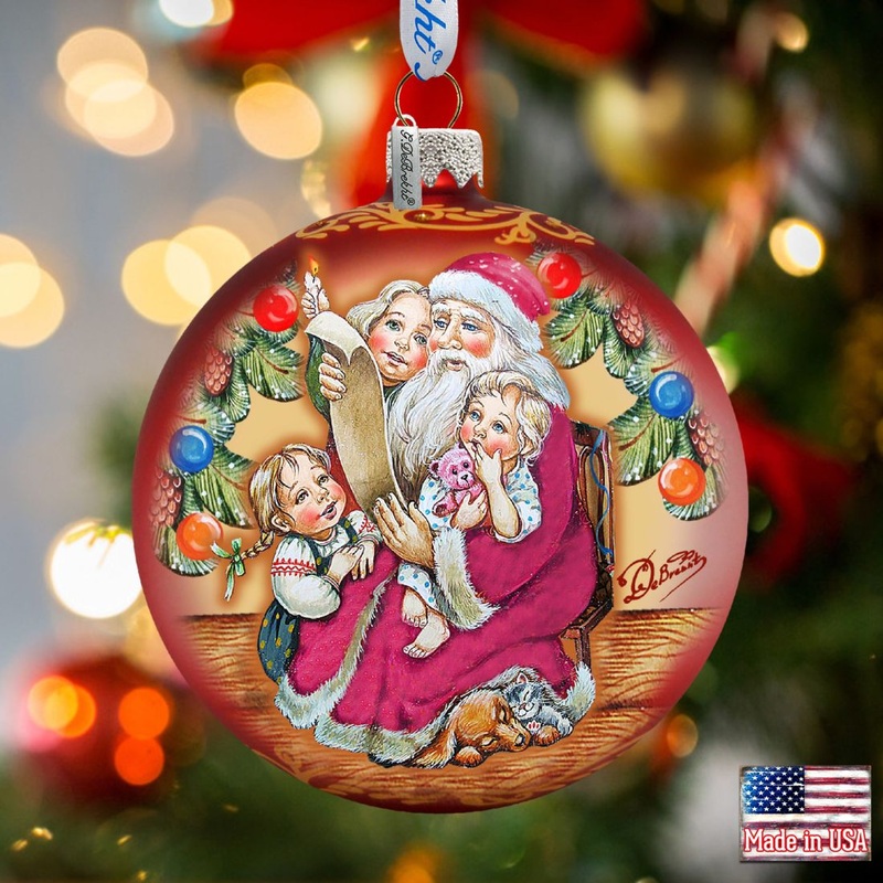 Santa Gift List Glass Ornament by G. DeBrekht – Christmas Santa Snowman Decor – 73364