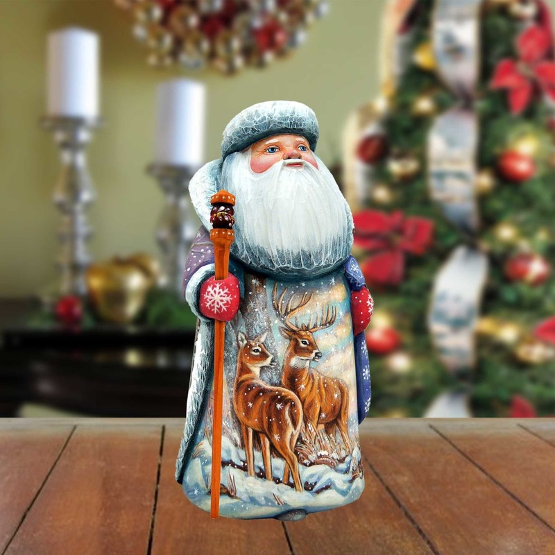 Santa Reindeer Family Hand-Painted WOODCARVED Masterpiece by G. DeBrekht – Wildlife Holiday Decor – 821512 *** PRE-ORDER – Handmade Just for You! ***