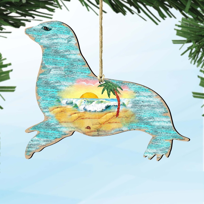 Sea Lions Wooden Ornaments by G. DeBrekht – Coastal Holiday Decor – 8198532