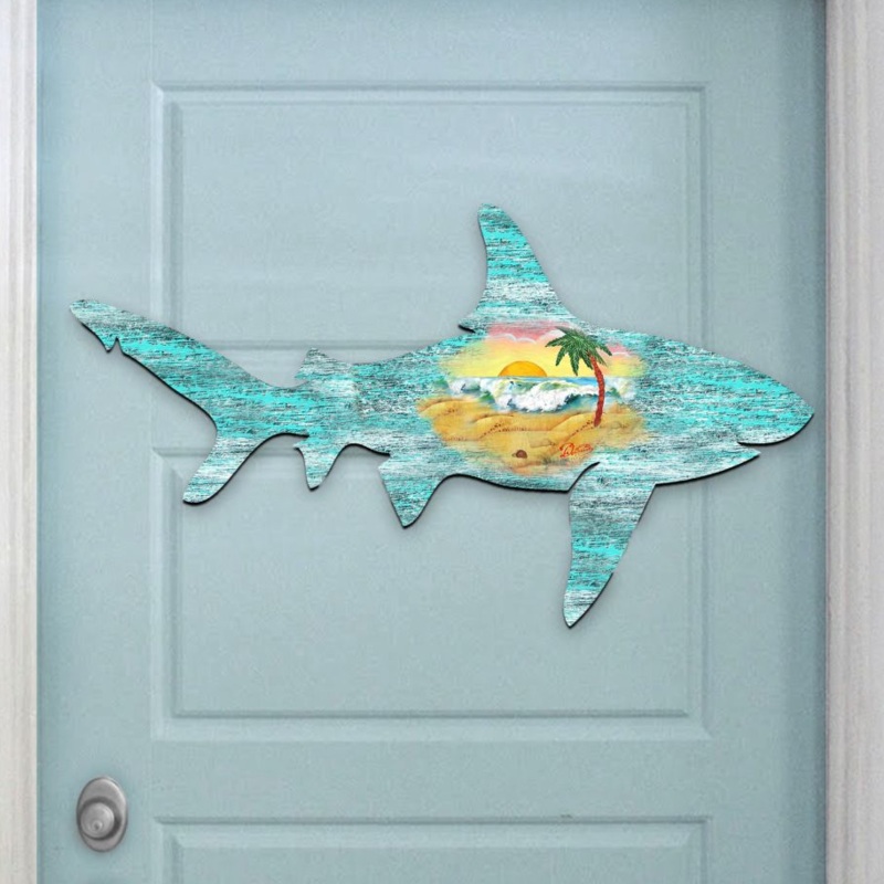 Shark Coastal Door Decor by G. DeBrekht – Coastal Holiday Decor – 8198515H