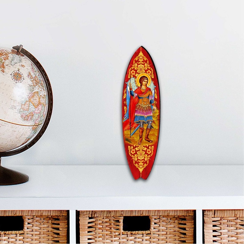 St. Michael Surfboard Coastal Outdoor Decor Large Ornament by G. DeBrekht – Coastal Holiday Decor – 8490105MS