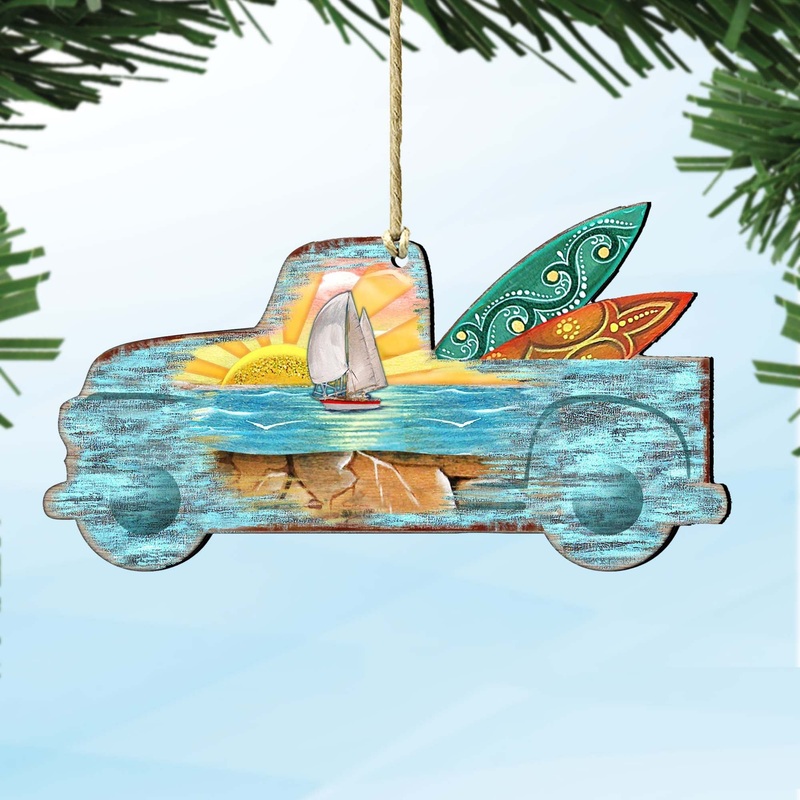 Surfer Truck Wooden Ornaments by G. DeBrekht – Coastal Holiday Decor – 8198554