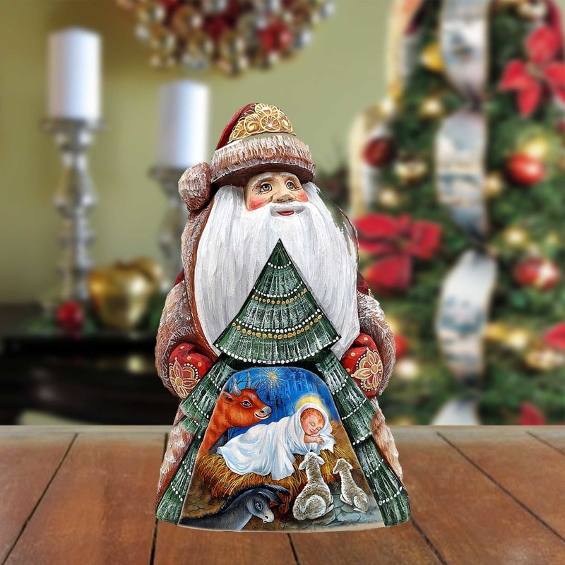 The Savior Dreams Santa Hand-Painted WOODCARVED Masterpiece by G. DeBrekht – Nativity Holiday Decor – 8208011