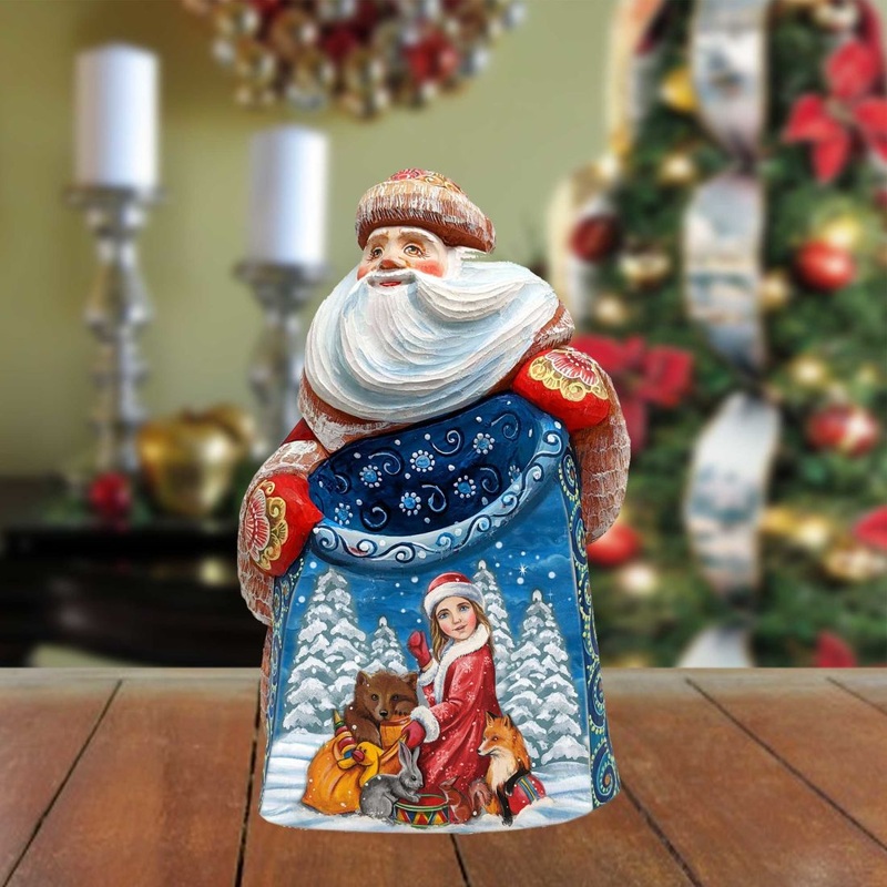 The Snow Maiden with Forest Friends Santa Hand-Painted WOODCARVED Figurine by G. DeBrekht – Christmas Decor – 8203012 *** PRE-ORDER – Handmade Just for You! ***