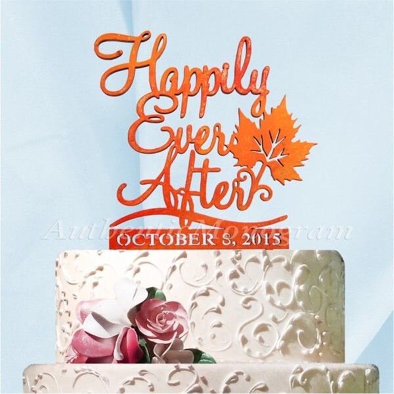 Wedding Cake Topper – Custom HAPPILY EVER AFTER Cake Topper – Fall Wedding cake topper, Autumn Wedding Cake Topper 94117F