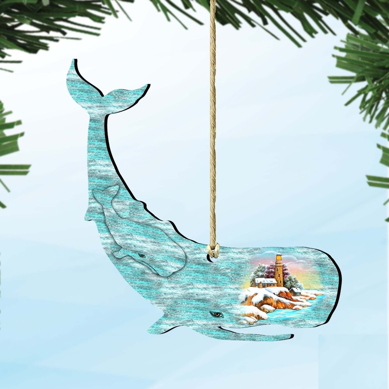 Whale Wooden Ornaments by G. DeBrekht – Coastal Holiday Decor – 8198516