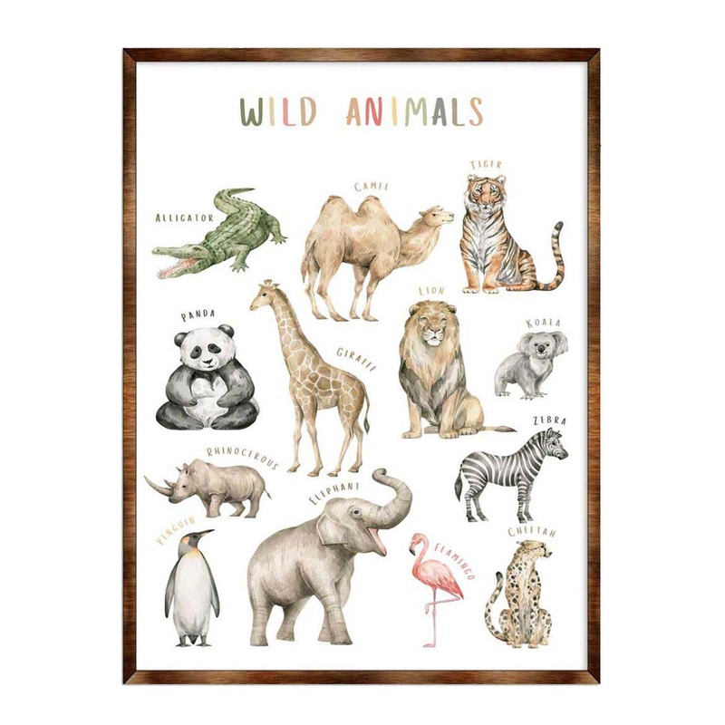 Wild Animals Kids Room Decor – Montessori Wooden Poster – Homeschool I Educational Poster – Classroom Decor – Playroom Art – 310219