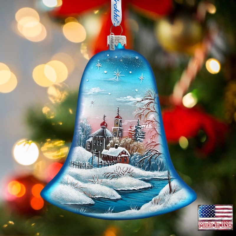 Winter Landscape Bell Glass Ornament by G. DeBrekht – Christmas Decor – 73181