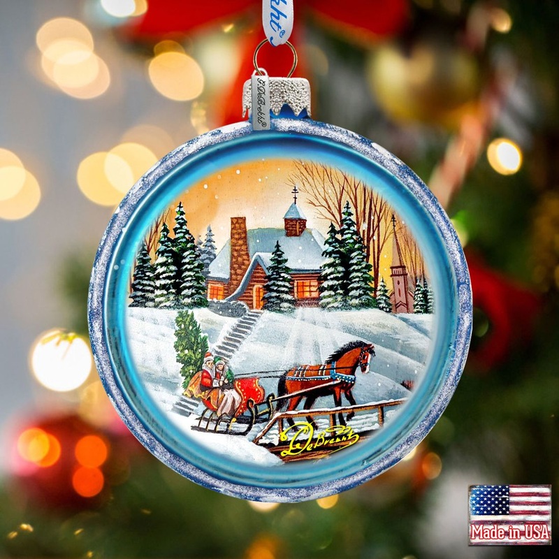 Winter Sledding Glass Ornament by G. DeBrekht – Christmas Decor – 764-152
