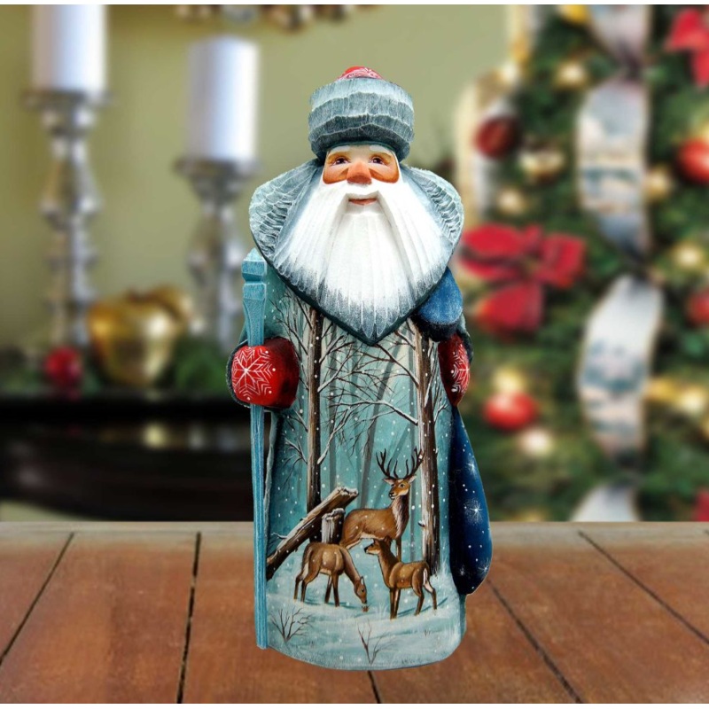 Adoration Santa and Deer Hand-Painted WOODCARVED Figurine by G. DeBrekht – Wildlife Holiday Decor – 8214454 *** PRE-ORDER – Handmade Just for You! ***