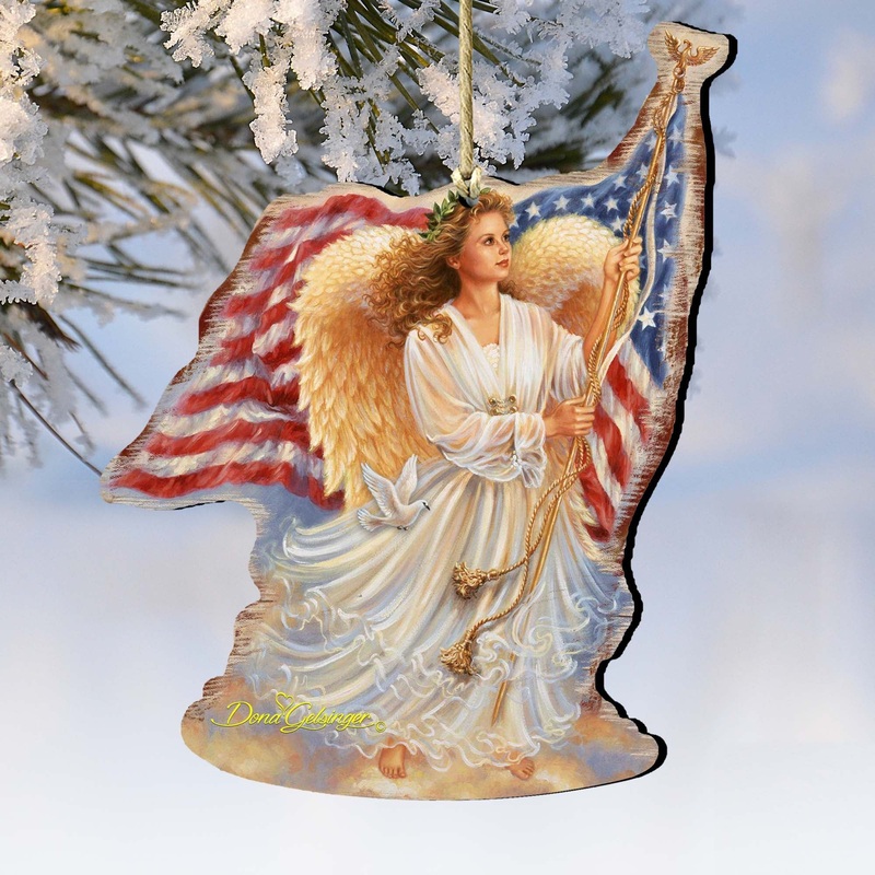 American Angel Wooden Ornaments by Gelsinger – American Christmas Decor – 8161021-0107