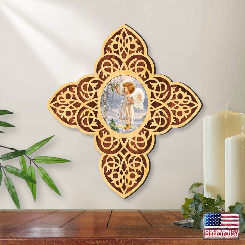 Angel Girl Filigree Wooden Cross by D. Gelsinger – Inspirational Icon Decor – 88482-DG