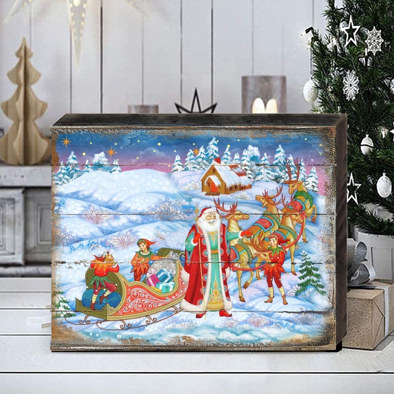 Bellowed Carrier Santa Wooden Wall Art by G. DeBrekht – Christmas Santa Snowman Decor – 8173843B